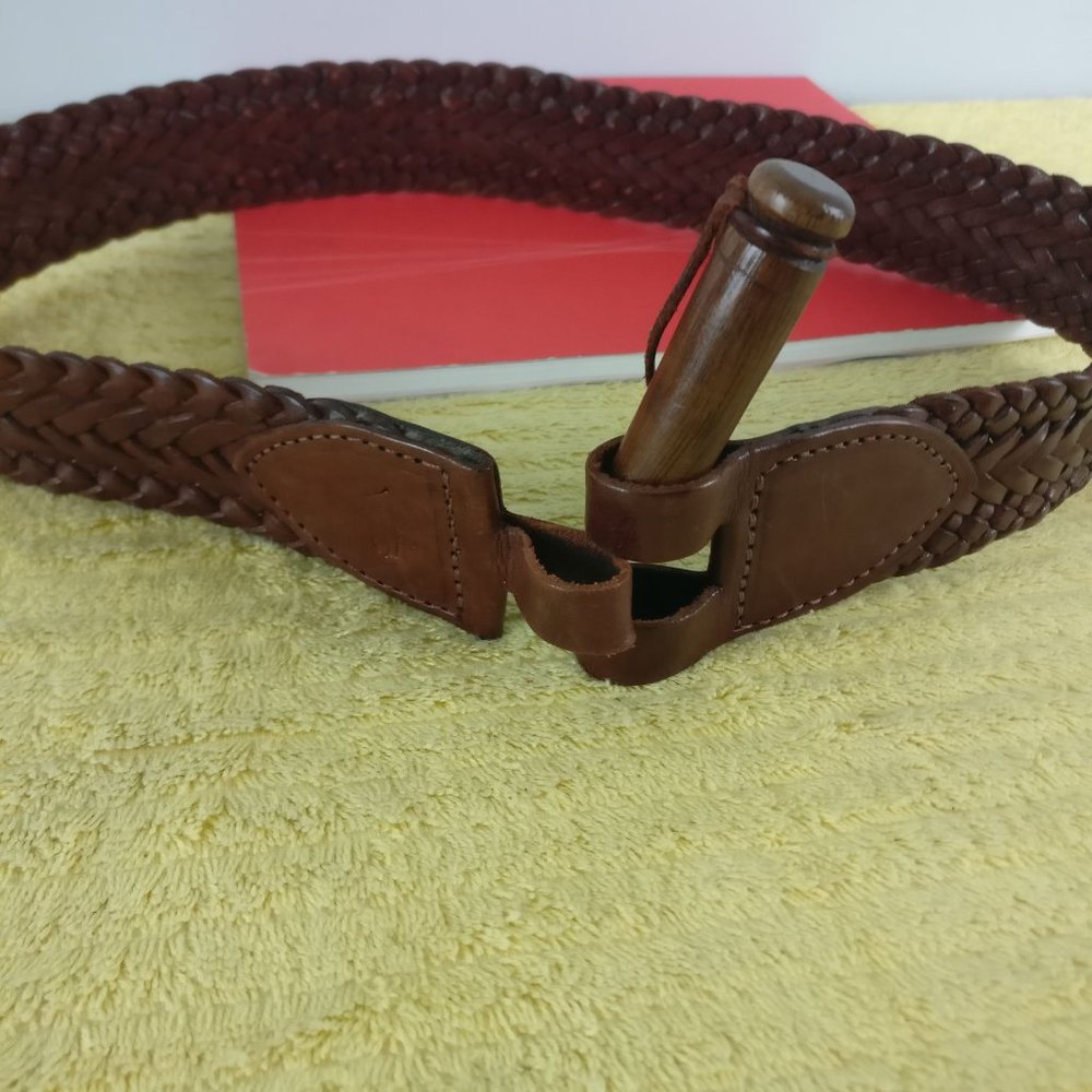 RALPH LAUREN Woven Countryside Brown Leather Belt Made in Great Britain